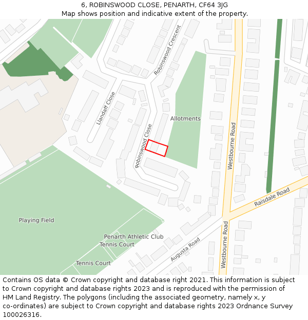 6, ROBINSWOOD CLOSE, PENARTH, CF64 3JG: Location map and indicative extent of plot