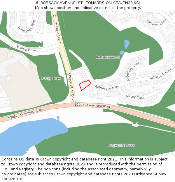 6, ROBSACK AVENUE, ST LEONARDS-ON-SEA, TN38 9SJ: Location map and indicative extent of plot