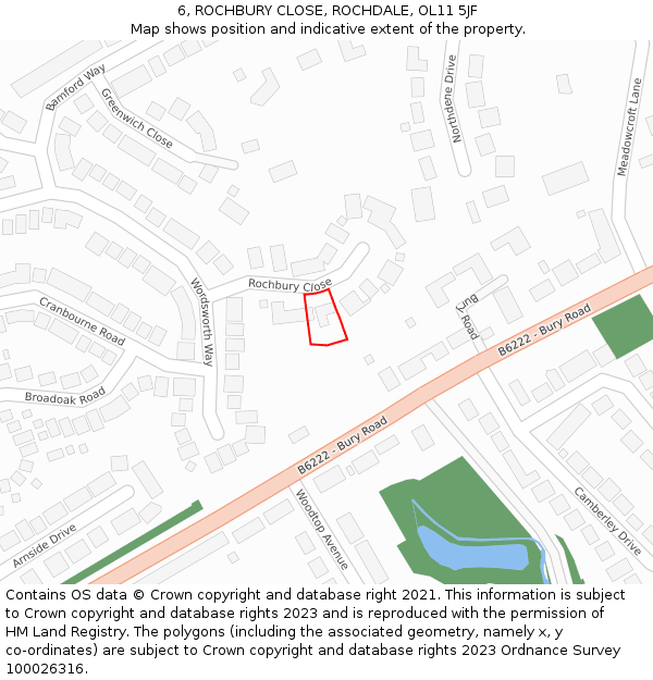 6, ROCHBURY CLOSE, ROCHDALE, OL11 5JF: Location map and indicative extent of plot