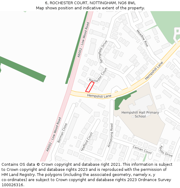 6, ROCHESTER COURT, NOTTINGHAM, NG6 8WL: Location map and indicative extent of plot