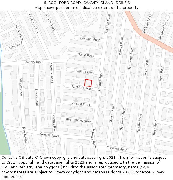 6, ROCHFORD ROAD, CANVEY ISLAND, SS8 7JS: Location map and indicative extent of plot