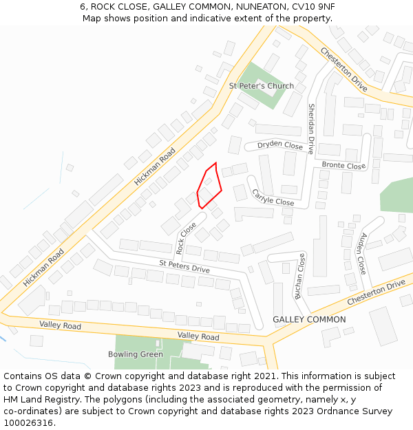 6, ROCK CLOSE, GALLEY COMMON, NUNEATON, CV10 9NF: Location map and indicative extent of plot