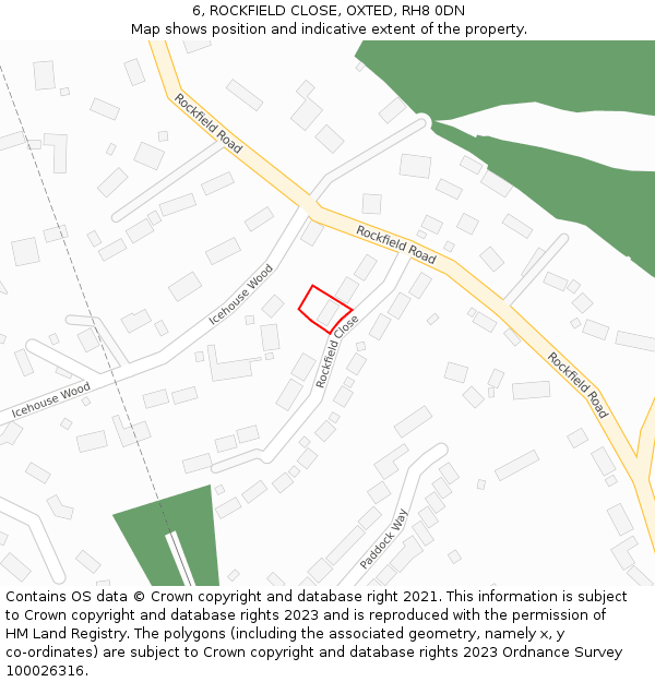 6, ROCKFIELD CLOSE, OXTED, RH8 0DN: Location map and indicative extent of plot