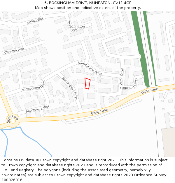 6, ROCKINGHAM DRIVE, NUNEATON, CV11 4GE: Location map and indicative extent of plot