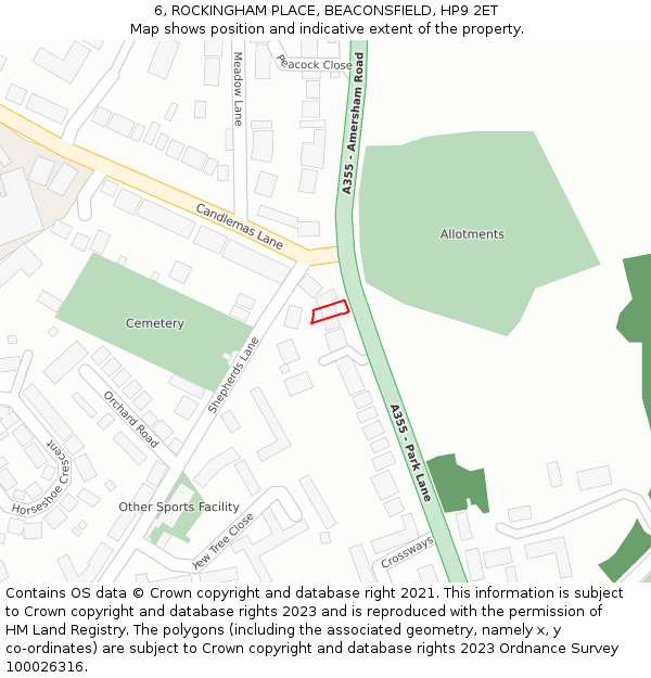 6, ROCKINGHAM PLACE, BEACONSFIELD, HP9 2ET: Location map and indicative extent of plot