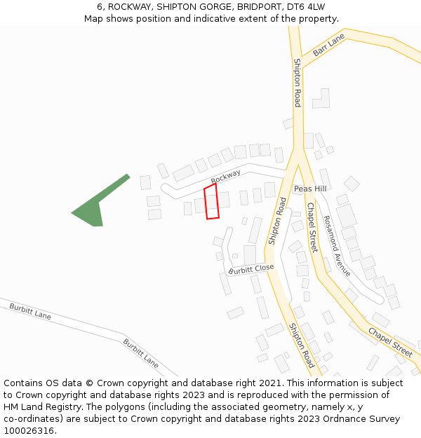 6, ROCKWAY, SHIPTON GORGE, BRIDPORT, DT6 4LW: Location map and indicative extent of plot