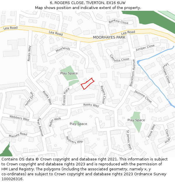 6, ROGERS CLOSE, TIVERTON, EX16 6UW: Location map and indicative extent of plot