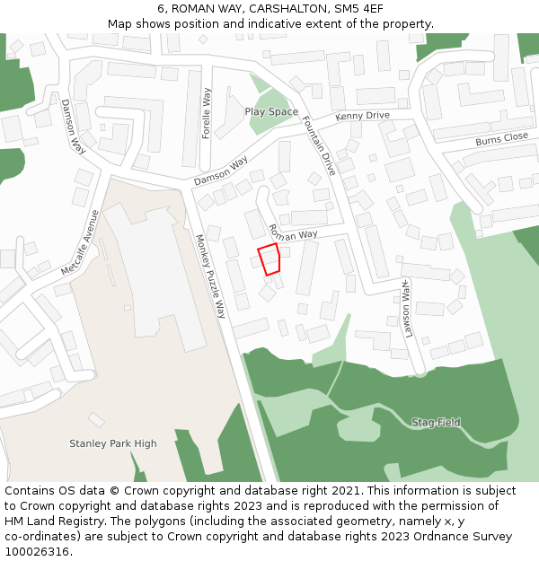 6, ROMAN WAY, CARSHALTON, SM5 4EF: Location map and indicative extent of plot
