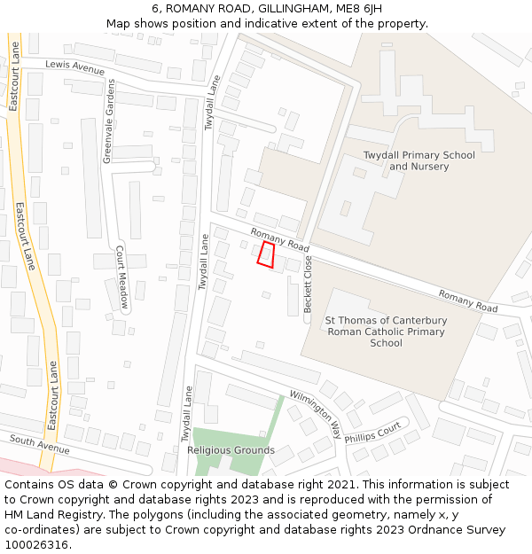 6, ROMANY ROAD, GILLINGHAM, ME8 6JH: Location map and indicative extent of plot