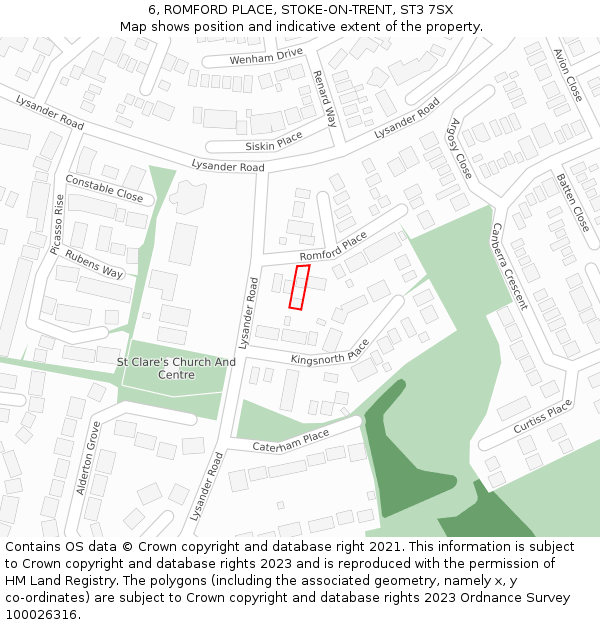 6, ROMFORD PLACE, STOKE-ON-TRENT, ST3 7SX: Location map and indicative extent of plot