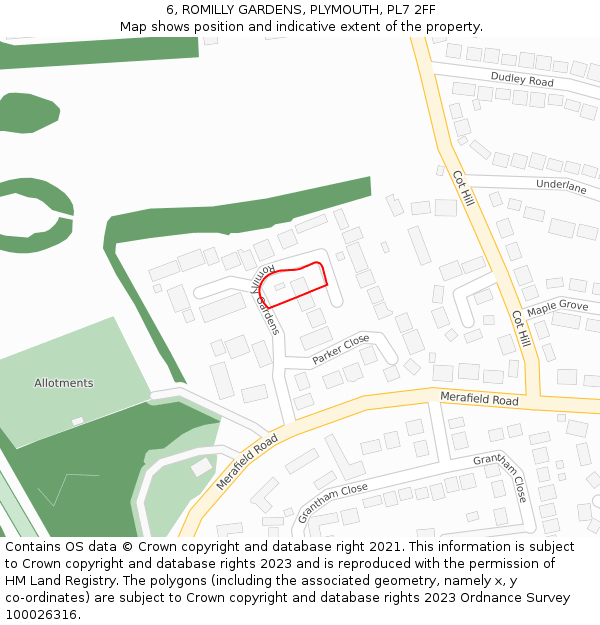 6, ROMILLY GARDENS, PLYMOUTH, PL7 2FF: Location map and indicative extent of plot