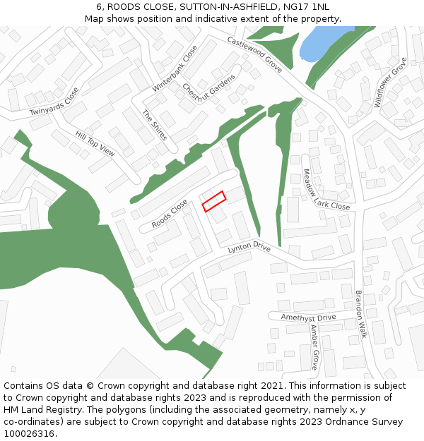 6, ROODS CLOSE, SUTTON-IN-ASHFIELD, NG17 1NL: Location map and indicative extent of plot