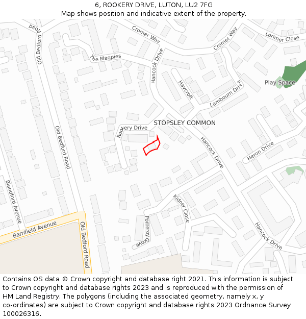 6, ROOKERY DRIVE, LUTON, LU2 7FG: Location map and indicative extent of plot