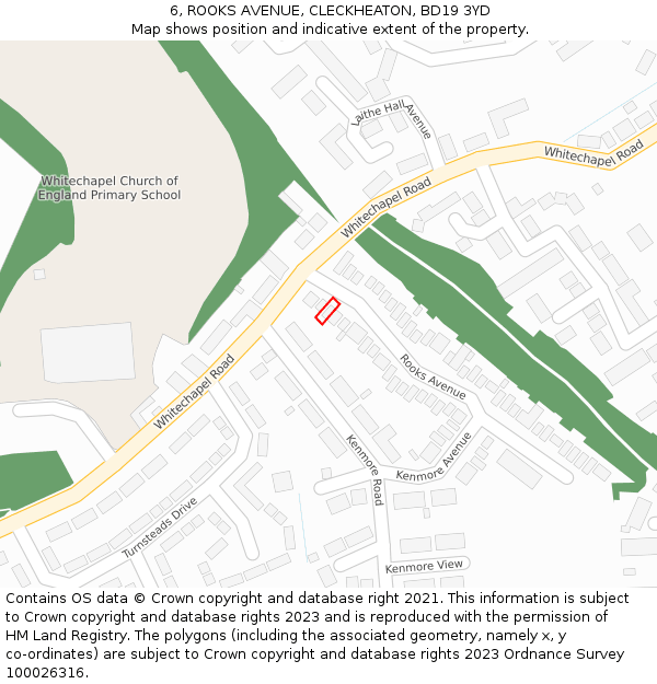 6, ROOKS AVENUE, CLECKHEATON, BD19 3YD: Location map and indicative extent of plot