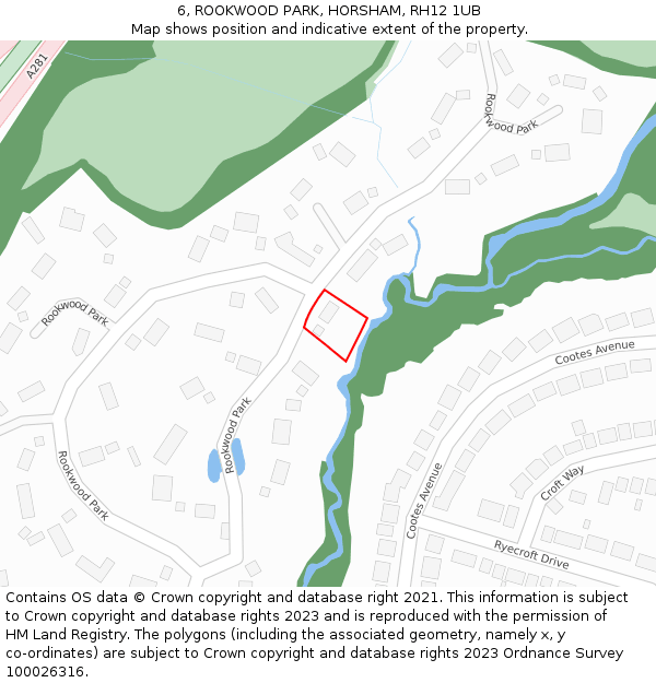 6, ROOKWOOD PARK, HORSHAM, RH12 1UB: Location map and indicative extent of plot