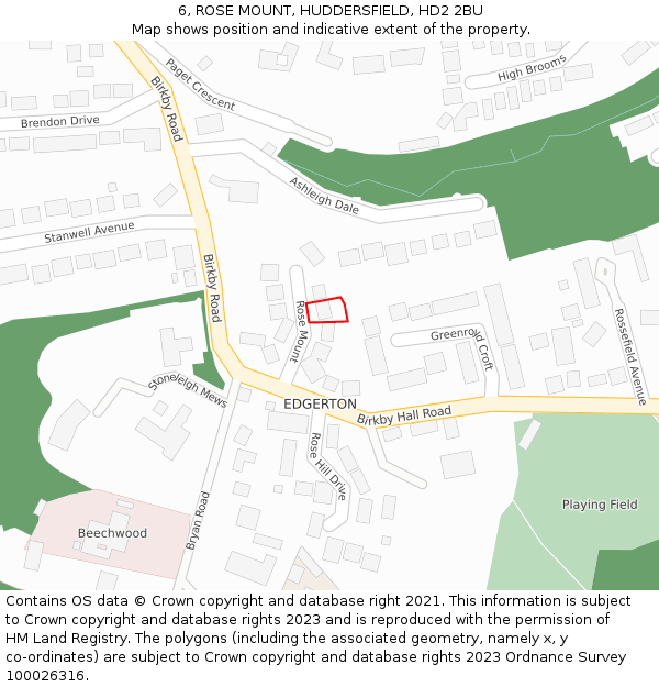 6, ROSE MOUNT, HUDDERSFIELD, HD2 2BU: Location map and indicative extent of plot