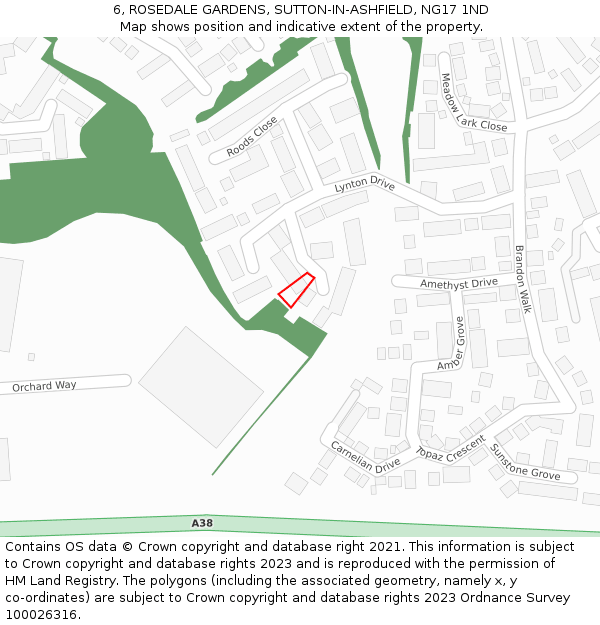 6, ROSEDALE GARDENS, SUTTON-IN-ASHFIELD, NG17 1ND: Location map and indicative extent of plot