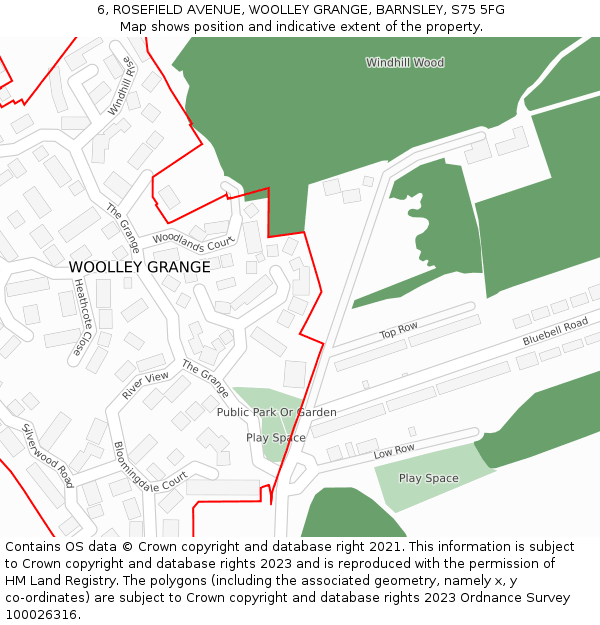 6, ROSEFIELD AVENUE, WOOLLEY GRANGE, BARNSLEY, S75 5FG: Location map and indicative extent of plot