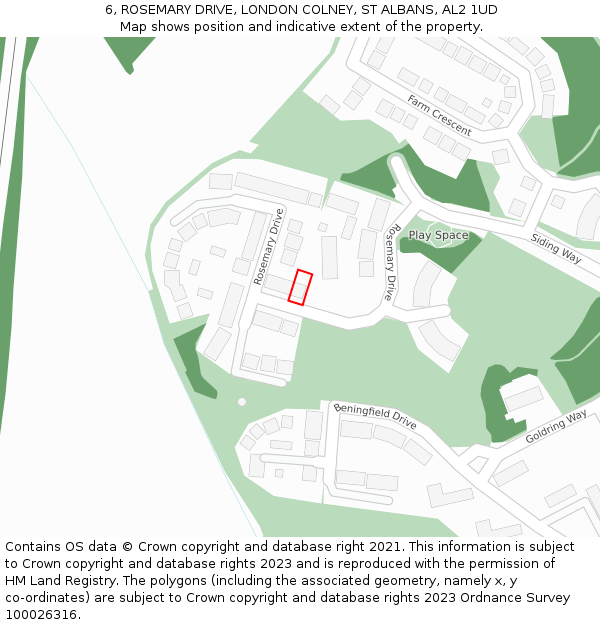 6, ROSEMARY DRIVE, LONDON COLNEY, ST ALBANS, AL2 1UD: Location map and indicative extent of plot