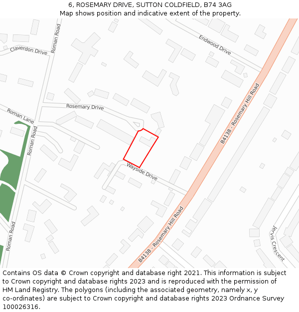 6, ROSEMARY DRIVE, SUTTON COLDFIELD, B74 3AG: Location map and indicative extent of plot