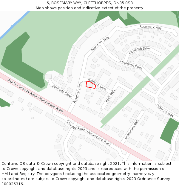 6, ROSEMARY WAY, CLEETHORPES, DN35 0SR: Location map and indicative extent of plot