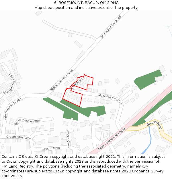 6, ROSEMOUNT, BACUP, OL13 9HG: Location map and indicative extent of plot