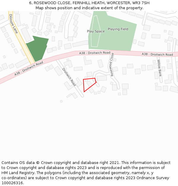 6, ROSEWOOD CLOSE, FERNHILL HEATH, WORCESTER, WR3 7SH: Location map and indicative extent of plot