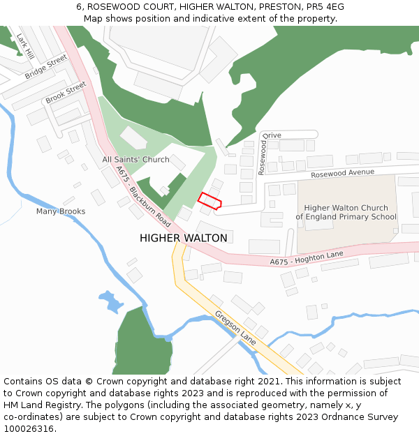 6, ROSEWOOD COURT, HIGHER WALTON, PRESTON, PR5 4EG: Location map and indicative extent of plot