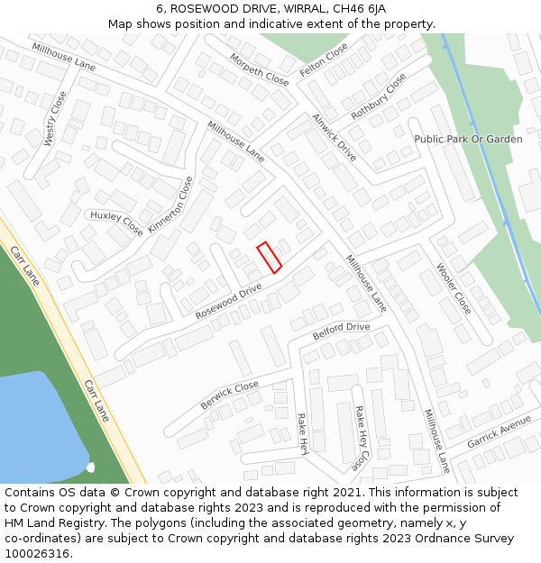 6, ROSEWOOD DRIVE, WIRRAL, CH46 6JA: Location map and indicative extent of plot