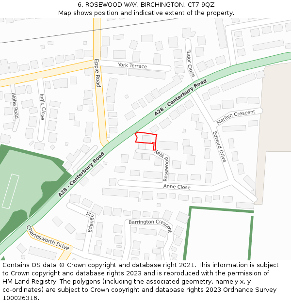 6, ROSEWOOD WAY, BIRCHINGTON, CT7 9QZ: Location map and indicative extent of plot