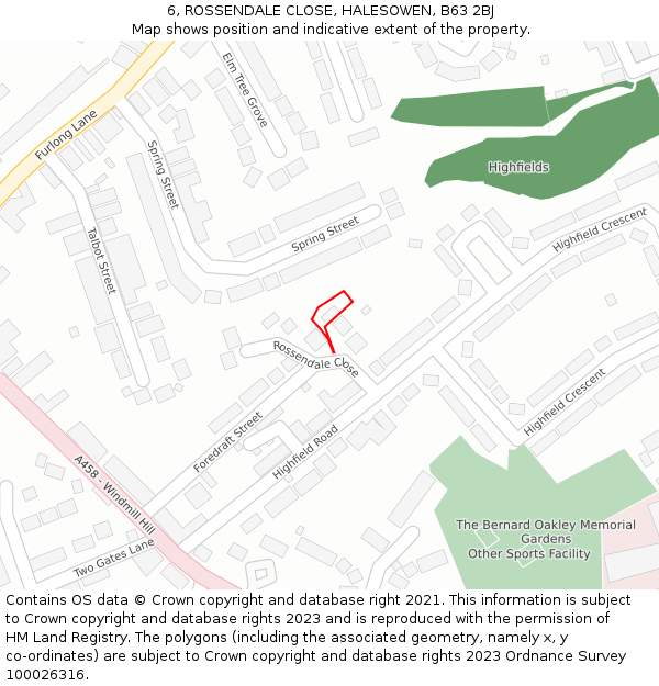 6, ROSSENDALE CLOSE, HALESOWEN, B63 2BJ: Location map and indicative extent of plot