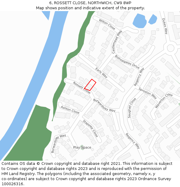 6, ROSSETT CLOSE, NORTHWICH, CW9 8WP: Location map and indicative extent of plot