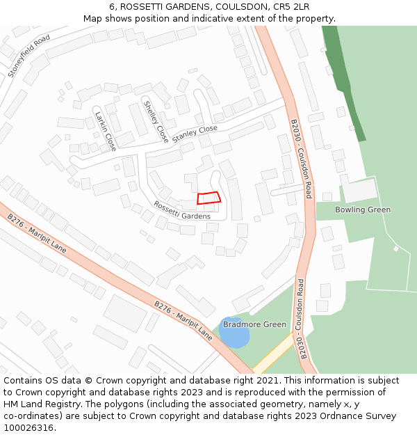 6, ROSSETTI GARDENS, COULSDON, CR5 2LR: Location map and indicative extent of plot