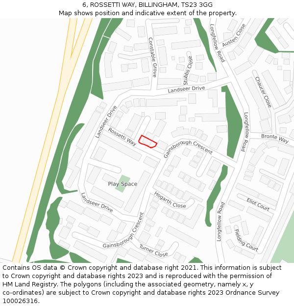 6, ROSSETTI WAY, BILLINGHAM, TS23 3GG: Location map and indicative extent of plot