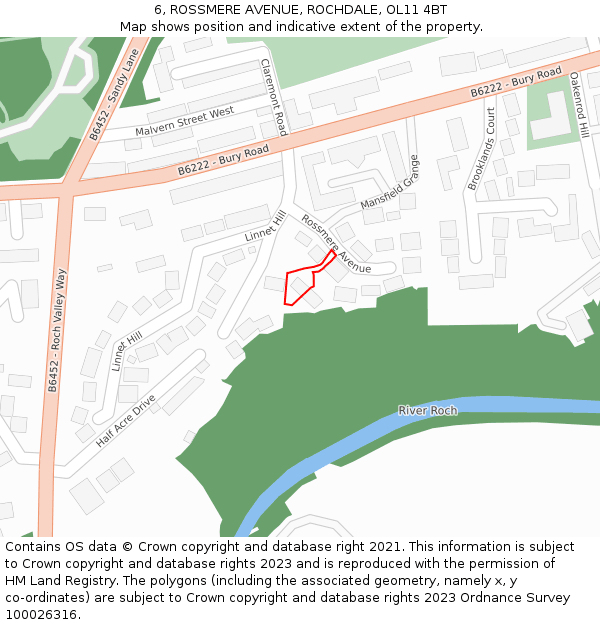 6, ROSSMERE AVENUE, ROCHDALE, OL11 4BT: Location map and indicative extent of plot