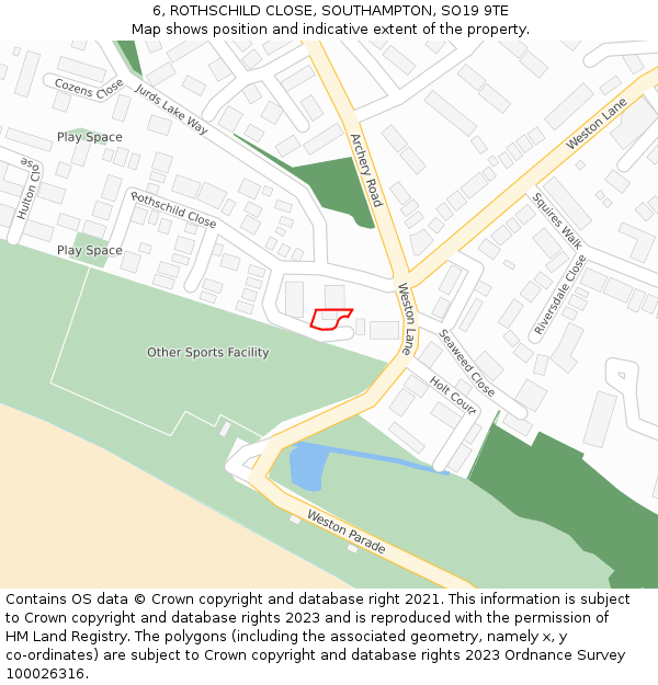 6, ROTHSCHILD CLOSE, SOUTHAMPTON, SO19 9TE: Location map and indicative extent of plot