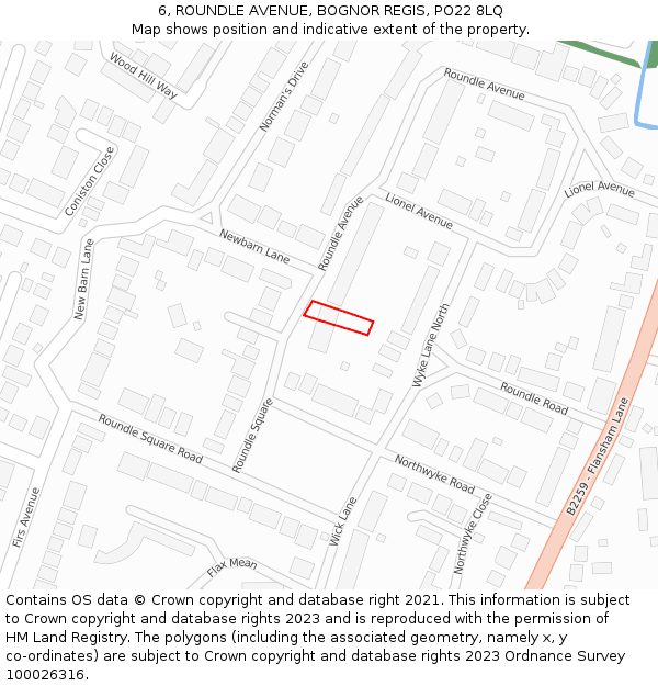 6, ROUNDLE AVENUE, BOGNOR REGIS, PO22 8LQ: Location map and indicative extent of plot