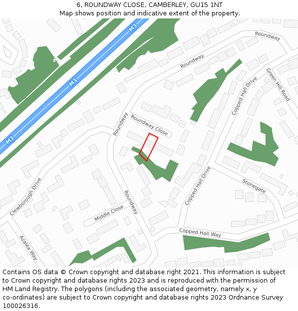 6, ROUNDWAY CLOSE, CAMBERLEY, GU15 1NT: Location map and indicative extent of plot