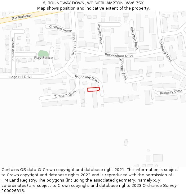 6, ROUNDWAY DOWN, WOLVERHAMPTON, WV6 7SX: Location map and indicative extent of plot