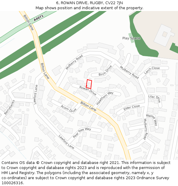 6, ROWAN DRIVE, RUGBY, CV22 7JN: Location map and indicative extent of plot