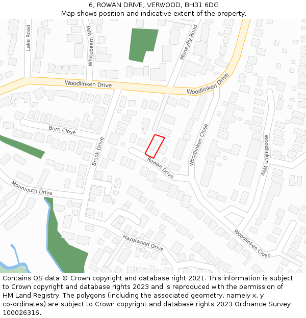 6, ROWAN DRIVE, VERWOOD, BH31 6DG: Location map and indicative extent of plot