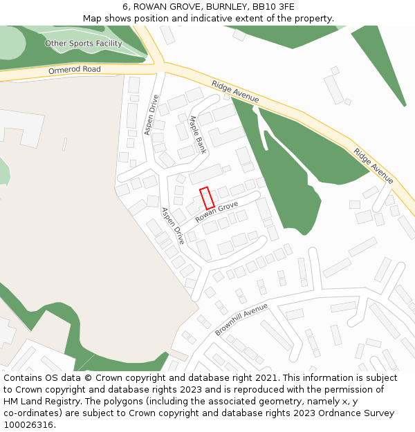 6, ROWAN GROVE, BURNLEY, BB10 3FE: Location map and indicative extent of plot