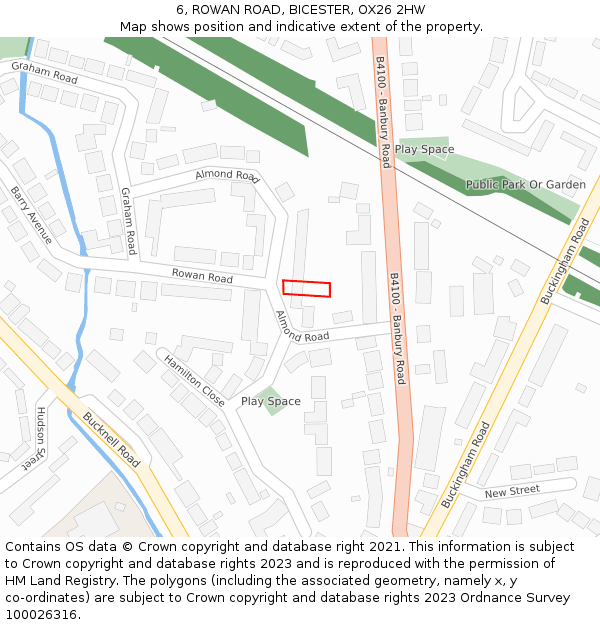 6, ROWAN ROAD, BICESTER, OX26 2HW: Location map and indicative extent of plot