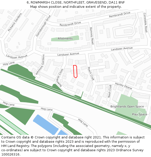 6, ROWMARSH CLOSE, NORTHFLEET, GRAVESEND, DA11 8NF: Location map and indicative extent of plot