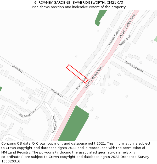 6, ROWNEY GARDENS, SAWBRIDGEWORTH, CM21 0AT: Location map and indicative extent of plot