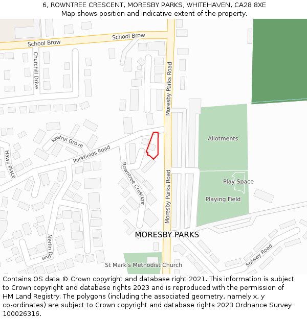 6, ROWNTREE CRESCENT, MORESBY PARKS, WHITEHAVEN, CA28 8XE: Location map and indicative extent of plot