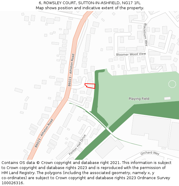 6, ROWSLEY COURT, SUTTON-IN-ASHFIELD, NG17 1FL: Location map and indicative extent of plot