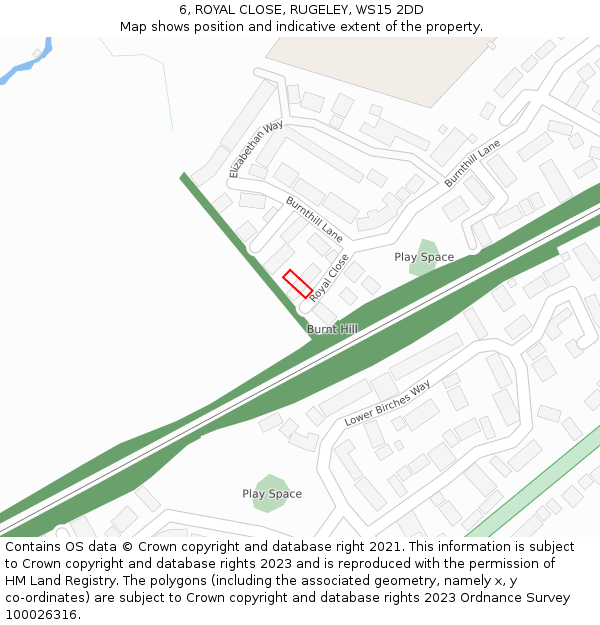 6, ROYAL CLOSE, RUGELEY, WS15 2DD: Location map and indicative extent of plot