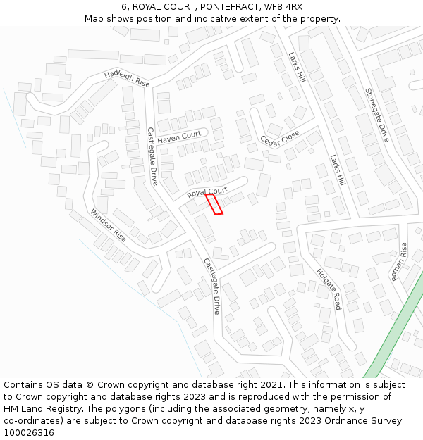 6, ROYAL COURT, PONTEFRACT, WF8 4RX: Location map and indicative extent of plot