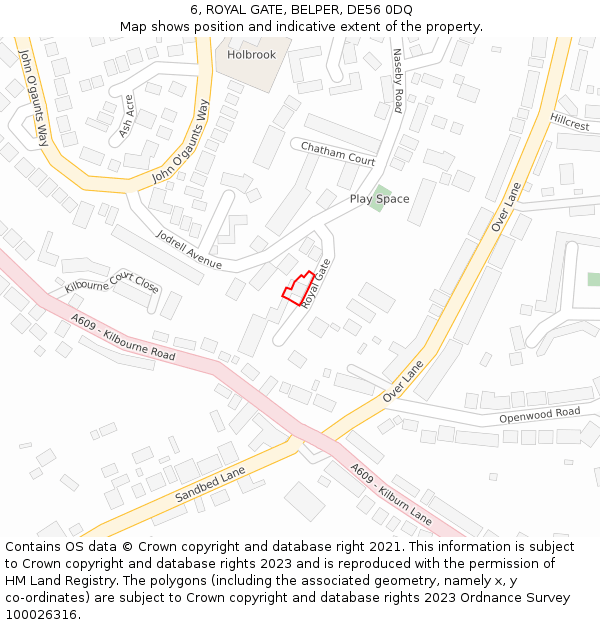 6, ROYAL GATE, BELPER, DE56 0DQ: Location map and indicative extent of plot